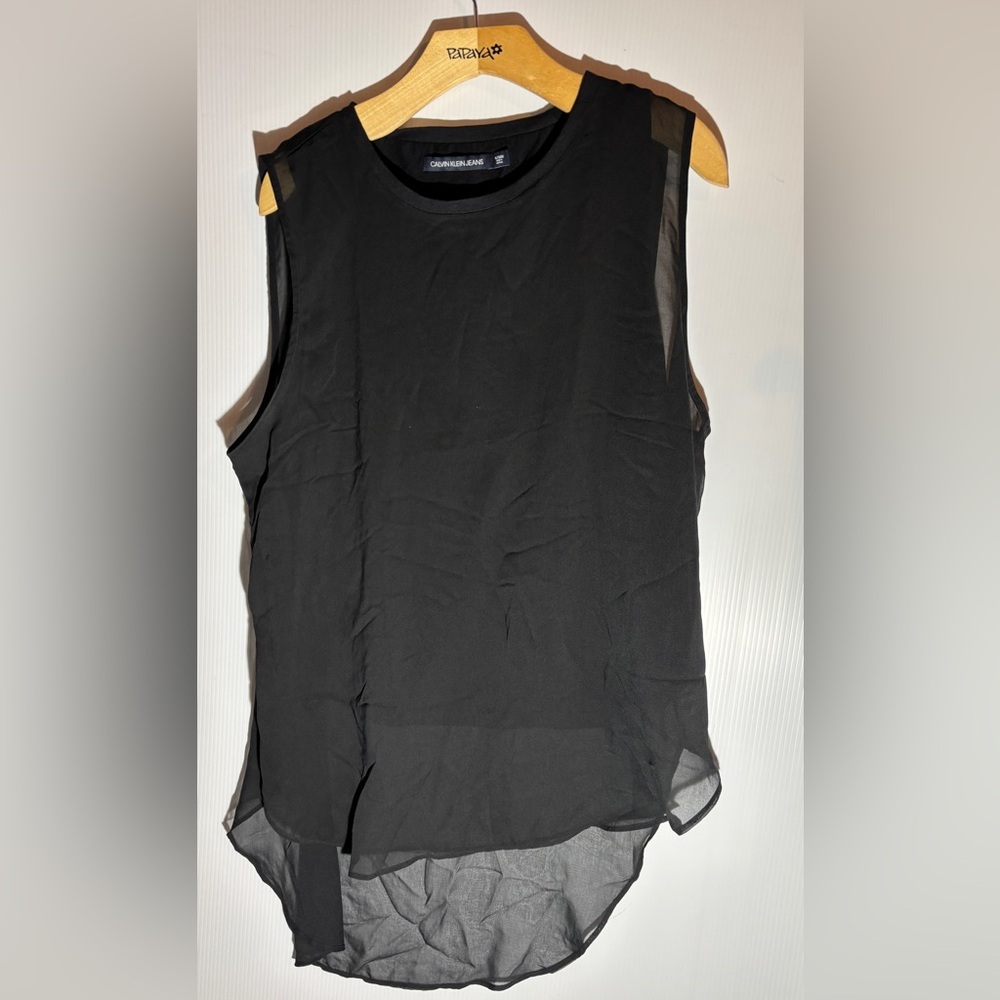 Calvin Klein  Black Asymmetrical Sleeveless Blouse